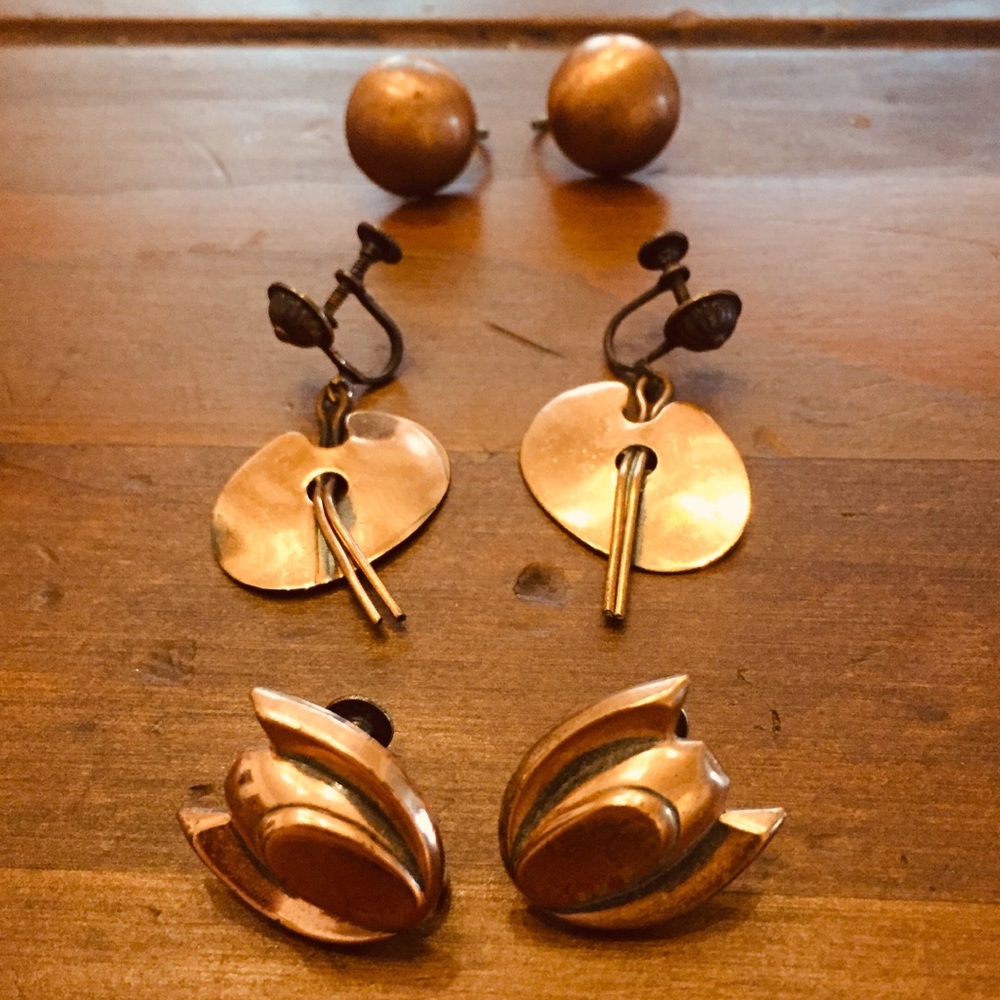 Vintage copper screw back earrings (3)